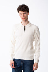 Men's Vertical Ribbed Knit Polo Classic Spread Polo Collar With Half Zip Closure Smart Casual Pullover