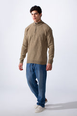 Men's Quarter Zip Textured Fabric High Neck Slim Fit Modern Pullover