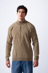 Men's Quarter Zip Textured Fabric High Neck Slim Fit Modern Pullover
