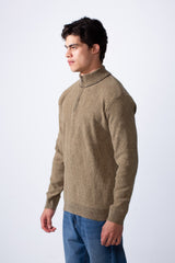 Men's Quarter Zip Textured Fabric High Neck Slim Fit Modern Pullover