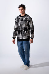 Men's Round Neck Jakar Slim Fit Printed Pullover