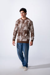 Men's Round Neck Jakar Slim Fit Printed Pullover