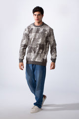 Men's Round Neck Jakar Slim Fit Printed Pullover