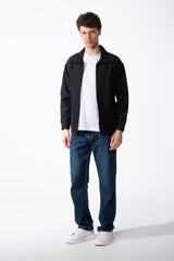 Men's Wool Blend Full-Zip Jacket Spread Collar Welt Side Pockets Ribbed Cuffs And Hem Classic Casual Style