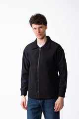 Men's Wool Blend Full-Zip Jacket Spread Collar Welt Side Pockets Ribbed Cuffs And Hem Classic Casual Style
