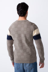 Men's Crew Neck Slim Fit Pullover Sweater With Chest Stripe Details