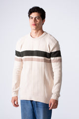 Men's Round Neck Textured Stripe Slim Fit Knit Pullover