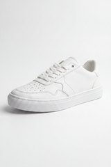 Men's Tomato Store Clean Court Sneakers Smooth Plain Upper With Perforated Toe Detail Panel Stitch Lines Lace Up Front Textured Platform Shoes