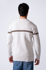 Men's Round Neck Long Sleeve Pullover Sweater With Stripe On The Chest