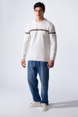 Men's Round Neck Long Sleeve Pullover Sweater With Stripe On The Chest