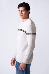 Men's Round Neck Long Sleeve Pullover Sweater With Stripe On The Chest