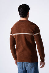 Men's Round Neck Long Sleeve Pullover Sweater With Stripe On The Chest