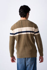 Men's Slim Fit Classic Crew Neck Strip Design Knit Sweater Pullover