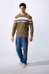 Men's Slim Fit Classic Crew Neck Strip Design Knit Sweater Pullover