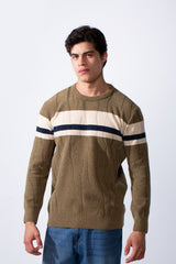 Men's Slim Fit Classic Crew Neck Strip Design Knit Sweater Pullover