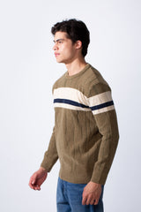 Men's Slim Fit Classic Crew Neck Strip Design Knit Sweater Pullover