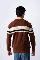 Men's Slim Fit Classic Crew Neck Strip Design Knit Sweater Pullover