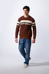 Men's Slim Fit Classic Crew Neck Strip Design Knit Sweater Pullover
