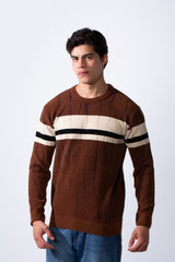 Men's Slim Fit Classic Crew Neck Strip Design Knit Sweater Pullover