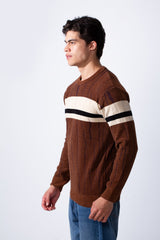 Men's Slim Fit Classic Crew Neck Strip Design Knit Sweater Pullover
