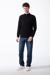 Men's Quarter Zip Classic Cable Knit Designs Textured Patterns Practical Mock Neck Collar Smart-Casual Wear Pullover