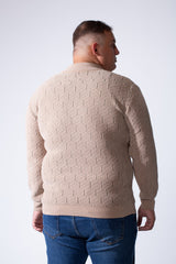 Men's Quarter-Zip Textured Chevron Knit Pattern With Practical High Neckline Slim Fit Versatile Casual Big Size Pullover