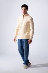 Men's High Neckline Half Zip With Classic Ribbed-Knit Texture Pullover