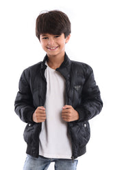 Boy's Full Zipper Casual Padded Waterproof Jacket With Side Pocket
