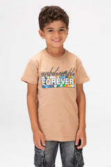 Boys Round Short Sleeves T-Shirt With Forever Print Front And Back