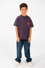Boy's Washed Text Print Oversized T-Shirt With Short Sleeves And Round Neck
