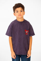 Boy's Washed Text Print Oversized T-Shirt With Short Sleeves And Round Neck