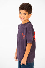 Boy's Washed Text Print Oversized T-Shirt With Short Sleeves And Round Neck