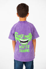 Boy's Washed Text Print Oversized T-Shirt With Short Sleeves And Round Neck