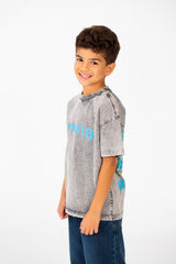 Boy's Tomato Summer Washed Oversized Round Neck Half Sleeve T-Shirt