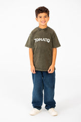 Boy's Tomato Summer Washed Oversized Round Neck Half Sleeve T-Shirt