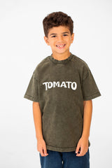 Boy's Tomato Summer Washed Oversized Round Neck Half Sleeve T-Shirt