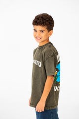 Boy's Tomato Summer Washed Oversized Round Neck Half Sleeve T-Shirt