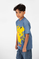 Boy's Oversized Short Sleeves Round Neck T-shirt With Front Pikachu Print