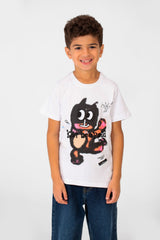 Boy's Front Print Short Sleeve T-shirt With Crew Neck