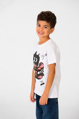 Boy's Front Print Short Sleeve T-shirt With Crew Neck