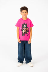Boy's Front Print Short Sleeve T-shirt With Crew Neck