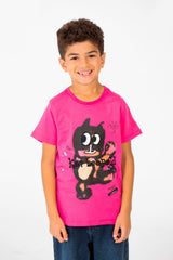 Boy's Front Print Short Sleeve T-shirt With Crew Neck