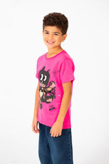 Boy's Front Print Short Sleeve T-shirt With Crew Neck