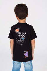 Boy's Printed Stretch Cotton T-shirt In Basic Colours