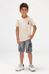 قميص Tomato بياقة دائرية للأولاد مع طبعة أمامية وخلفية وأكمام نصفية