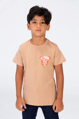 Boys Round Neck T-shirt With Front And Back Print In Summer Melton Material