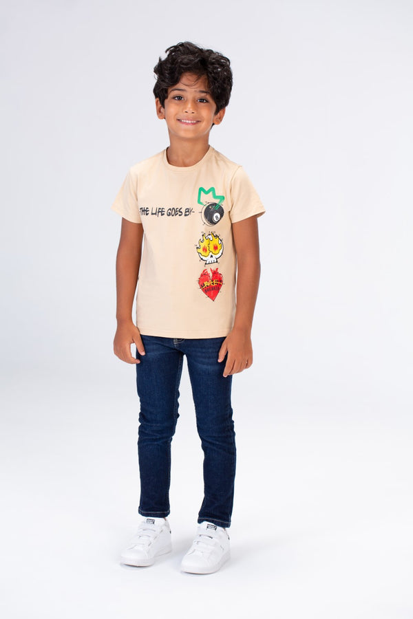 Boys Round Neck Printed T-shirt With Single Lycra Material