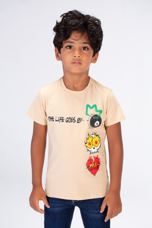 Boys Round Neck Printed T-shirt With Single Lycra Material