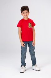 تيشيرت أولاد بأكمام نصفية وياقة دائرية وطبعة على الأمام والخلف