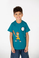 Boy's Crew Neck Text Tomato Print T-Shirt